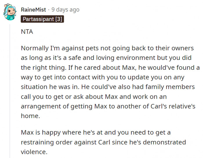 8. If Carl truly cared about Max, he would have thought about the dog frequently and would have found a way to contact OP