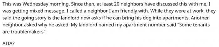 After the tenant asked the landlord to stop bringing his dog into his apartment, the landlord began barging into other people's apartments.