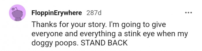 6. I've learnt to give everyone a stink eye when my dog is taking a dump