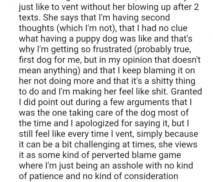 I was the one taking care of the dog most of the time