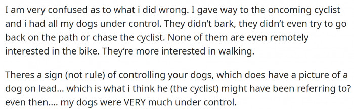 The signs didn't say anything about a leash - just about controlling the dogs.