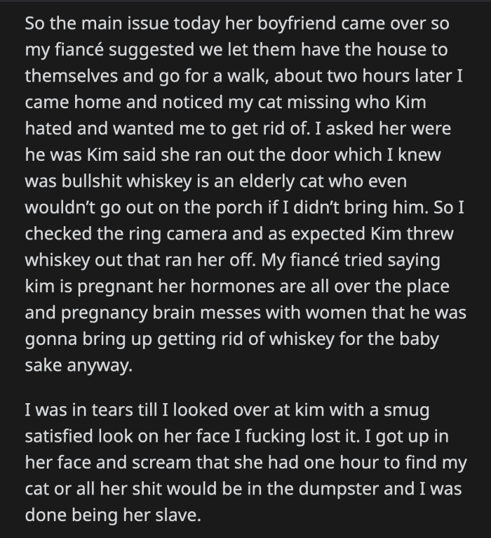 OP Was in Despair but Raged Once She Saw Kim's Smug Expression. She Yelled at Kim to Find Whiskey Within an Hour or She Could Find Another Place to Live.