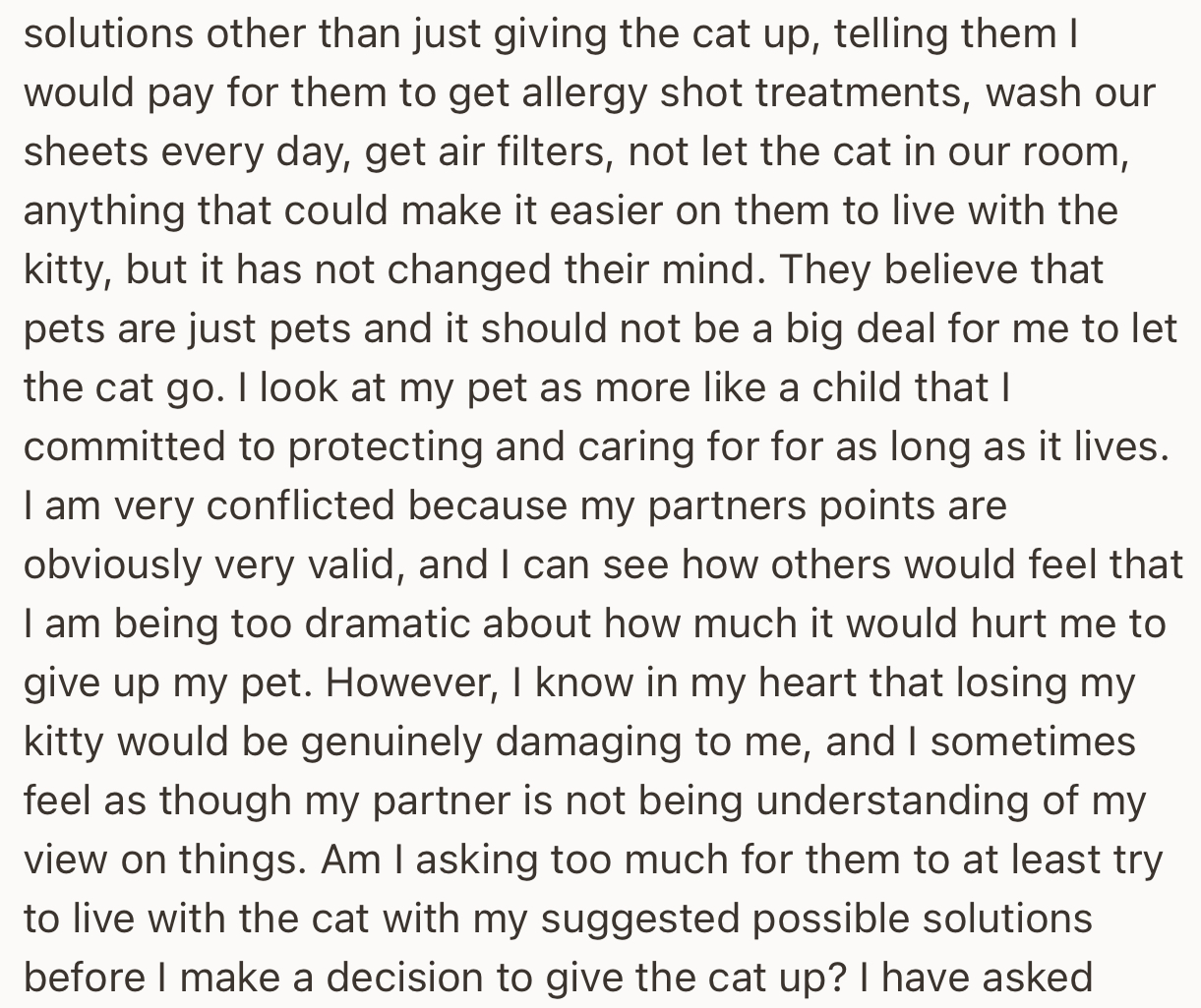 OP has offered different solutions in order to change their partner's mind, all to no avail