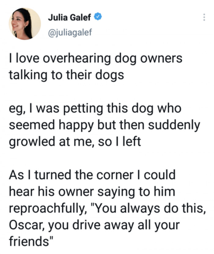 Julia tweeted about an interesting experience she had with someone's dog