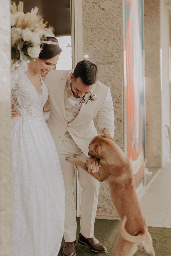 And although guests were there to celebrate the couple, they loved having the stray dog around