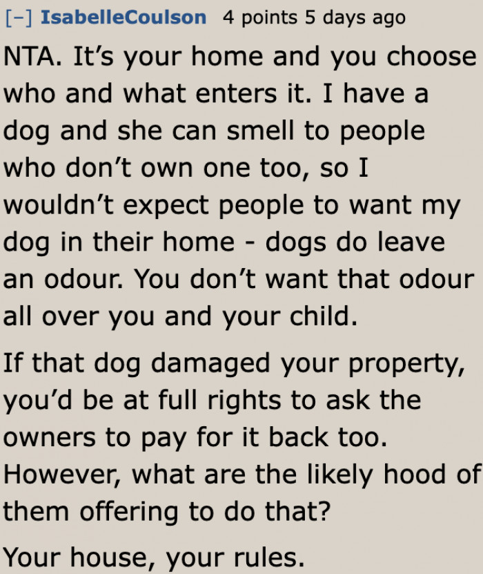 If the dog damages something on the property, would the relatives pay for it?