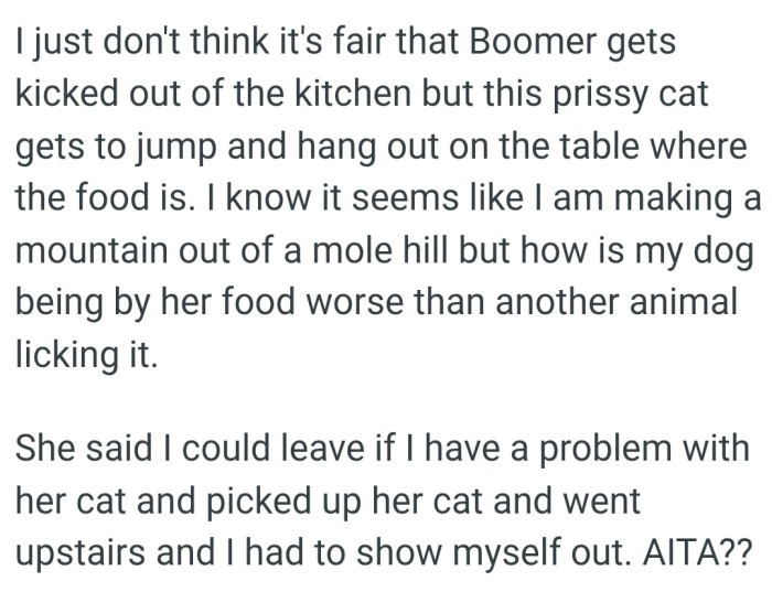 How is OP's dog being by her food worse than another animal licking it?