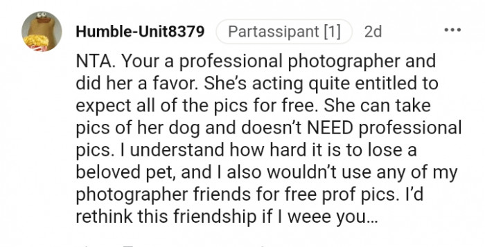 She can't take pictures of her dog