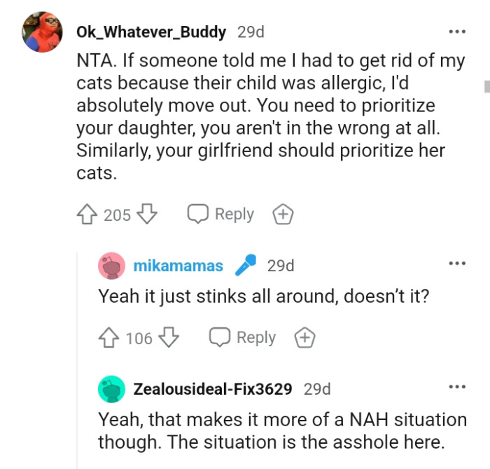 You prioritize your daughter while the girlfriend prioritizes her cats