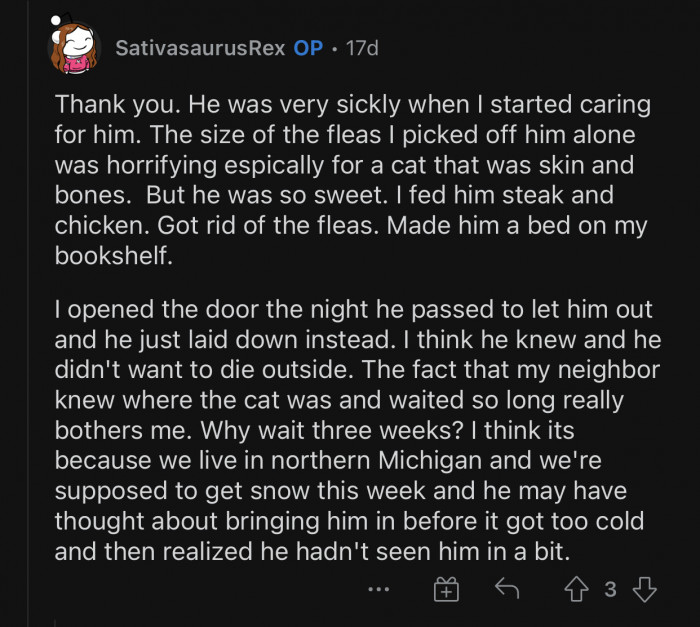 The cat knew he was going to die soon.