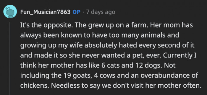 OP knows how she feels about pets and somehow still sees her as a drama queen