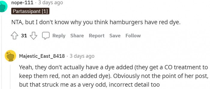 14. Why do you think hamburgers have red dye?