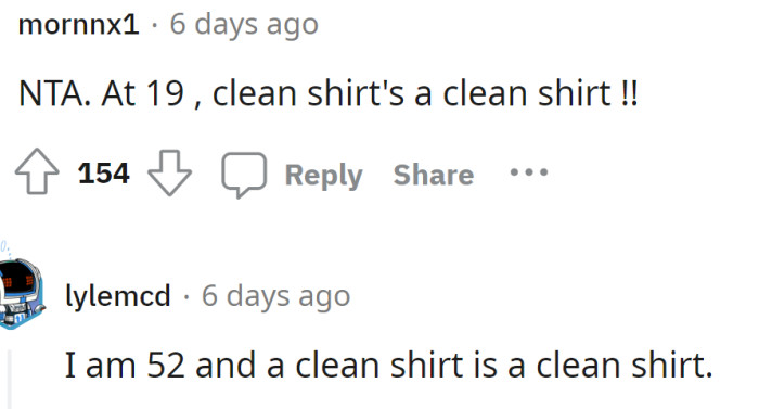 A clean shirt is a clean shirt and they're lucky that it wasn't something else or a dirty shirt. A company tshirt is harmless.