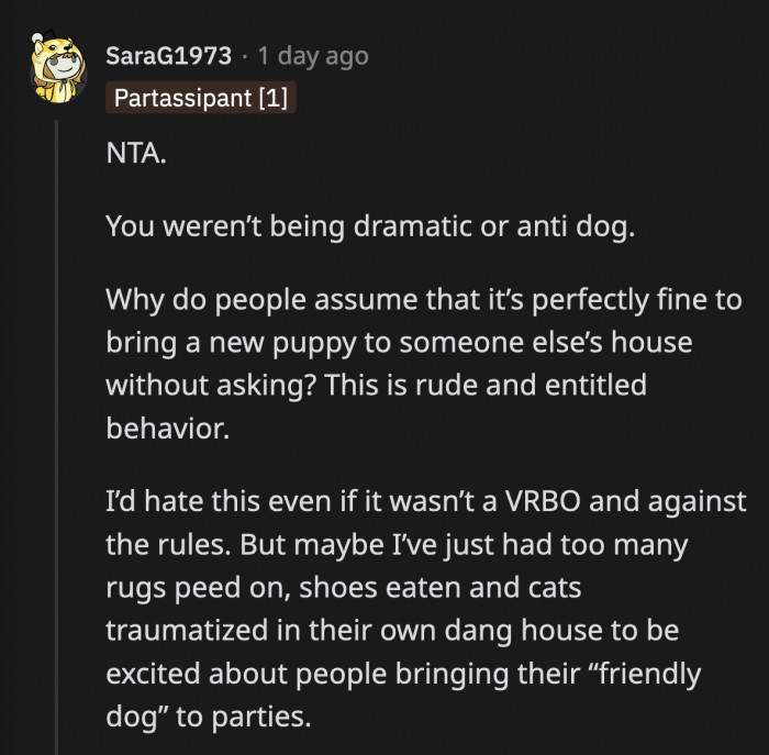 Or, as the comment above said, someone present could have a dog allergy, and bringing a puppy without notice could jeopardize their health.