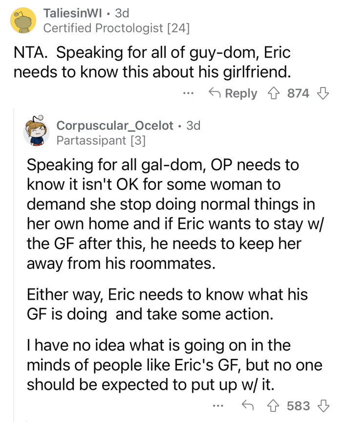 Eric needs to acknowledge his GF's toxic behavior and act fast.
