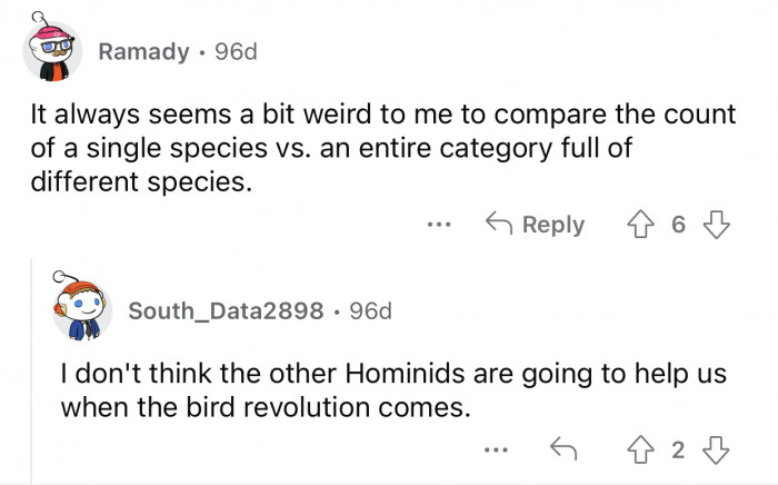You can't compare a single species to an entire category of species.