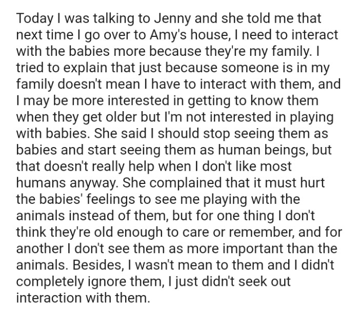 Jenny told the OP to stop seeing them as babies but as human beings instead