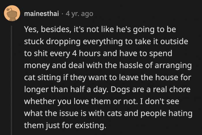 Any pet is hard work. Cats, dogs — it really doesn't matter; they all require the same amount of effort and dedication.