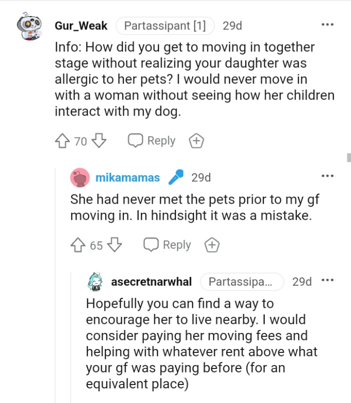 The OP's daughter has never met the cats prior to his GF moving in