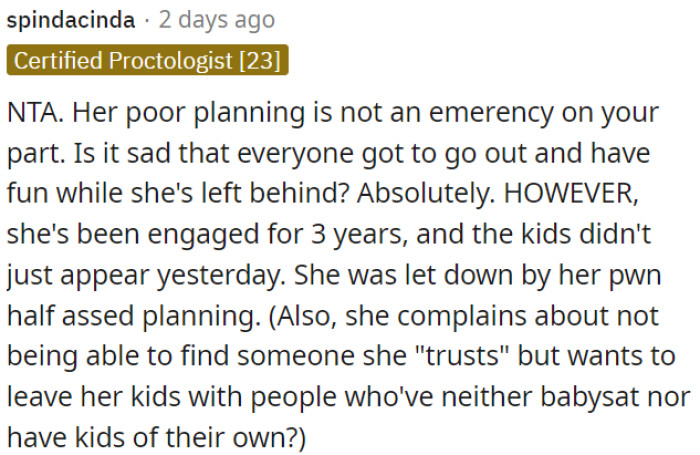 It's unfortunate that she's missing out, but she had three years to prepare.