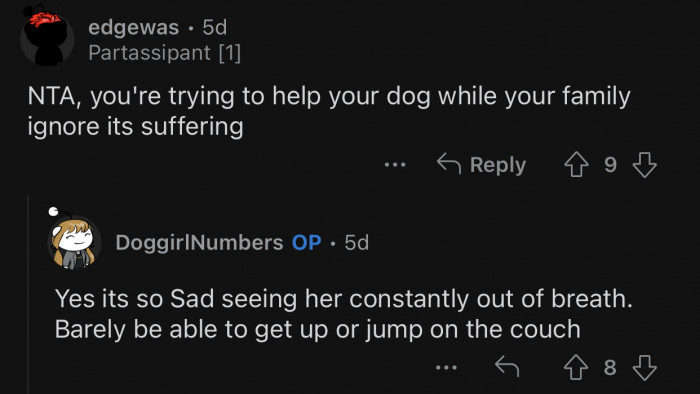 OP's family is ignoring their dog's suffering.
