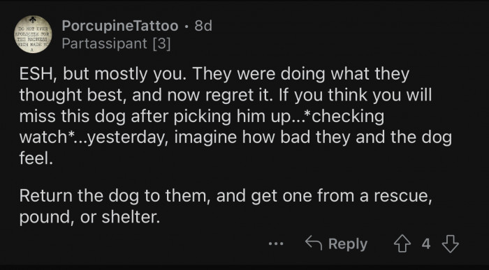 OP should return the dog to their owners and get a different one.