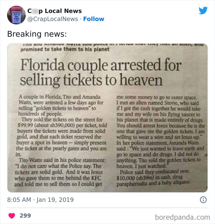 1. Couple selling tickets to heaven