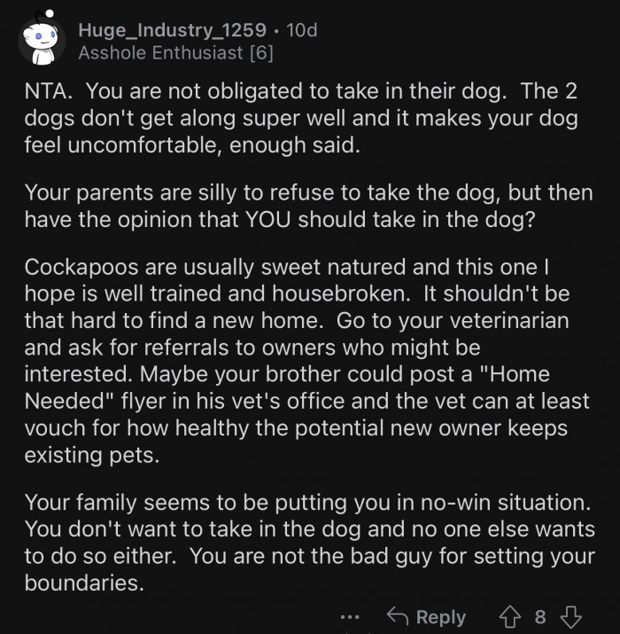OP's family is putting her in a no-win situation.