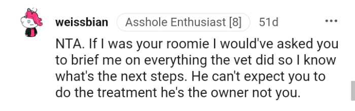 He can't expect the OP to do the treatment