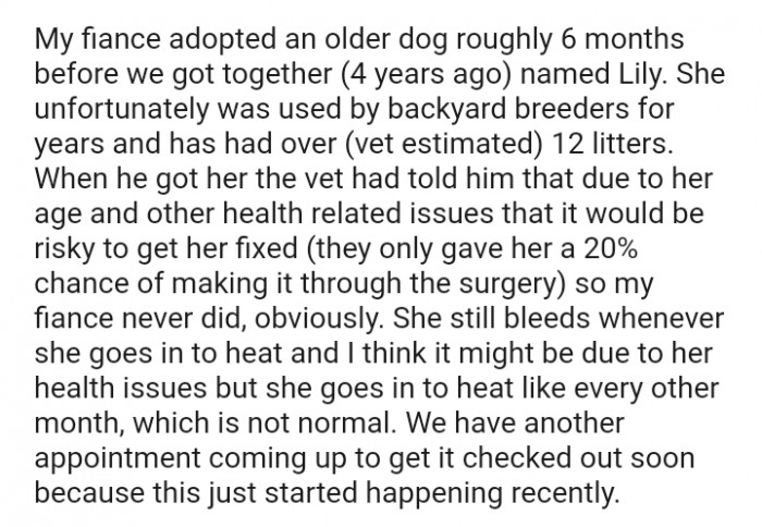 The dog bleeds whenever it goes in heat