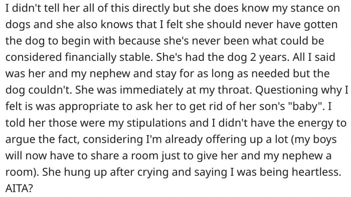 The sibling was heartbroken, but here's what Reddit thinks.