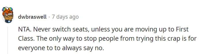 Seat-switching should only involve an upgrade to first-class.