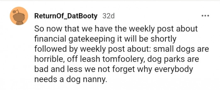 Weekly post about financial gatekeeping