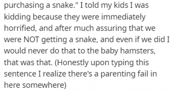 OP's kids needed plenty of reassurance after she made a joke about getting a snake to deal with the breeding issue