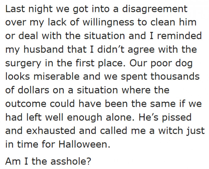 The couple got into an argument about the woman's unwillingness to clean up the dog's blood.