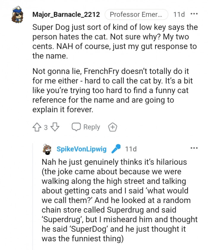 This redditor is revealing the gut response to the name