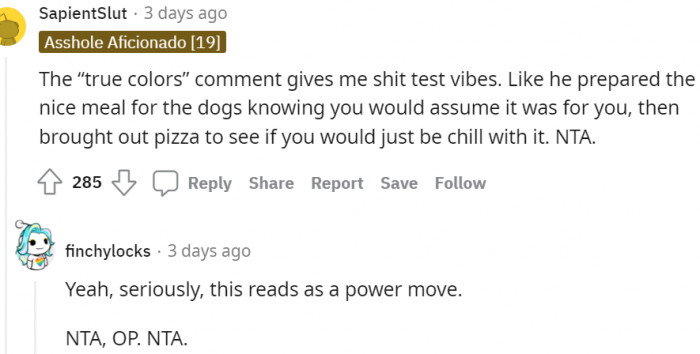 6. He prepared nice meals for the dogs