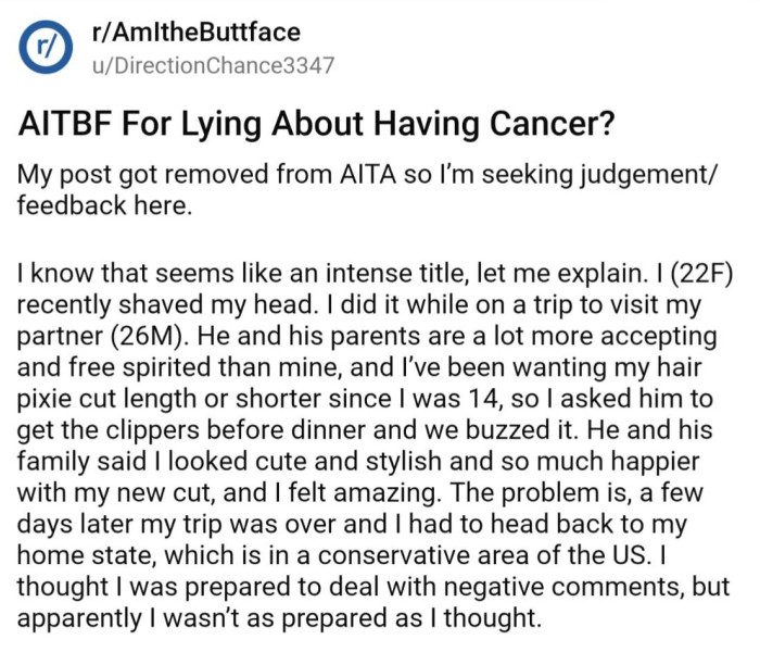 While visiting her partners family, OP decided to finally take the plunge and cut her hair super short like she has wanted for years