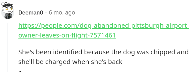 Authorities tracked and identified her through the dog chip