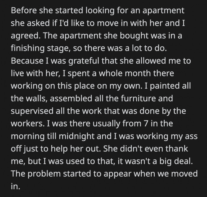 They get home around the same time and both are tired from their own responsibilities, but OP is somehow expected to do all of the chores at home