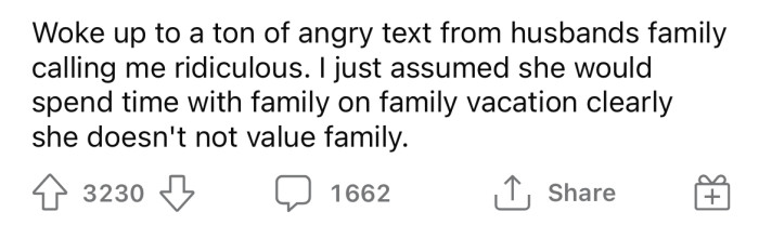 However, the OP didn't quite get the validation from her husband's family that she was hoping for.
