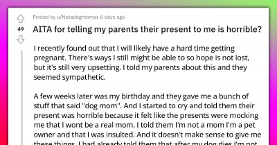 Dog Mom Who Is Having Trouble Getting Pregnant Cries Out After Receiving Presents With "Dog Mom" Written On Them