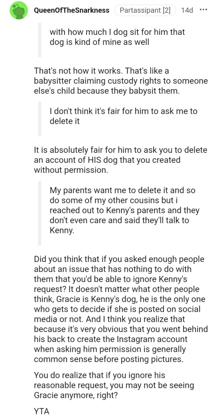 A babysitter claiming somebody's child because they babysit them