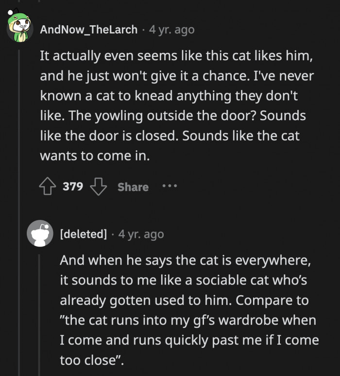 From the looks of it, his GF's cat was actually trying to befriend him. OP is just too hateful to notice or care.
