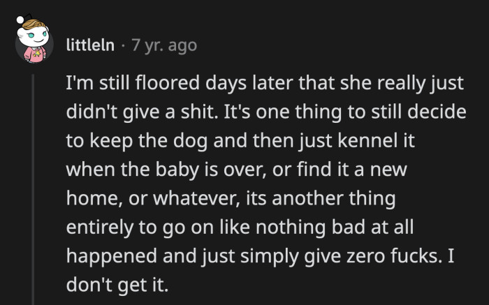 MIL's refusal to accept how dangerous her dog could be tells us she won't do anything to correct his behavior.