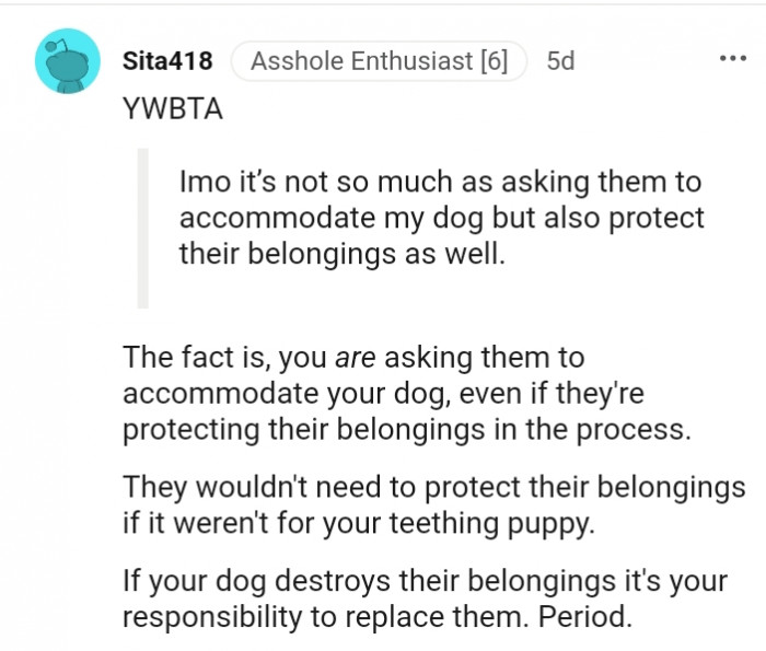 10. The OP is asking them to accommodate the dog