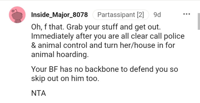 Since the OP's boyfriend has no backbone to defend her, she can skip out on him too