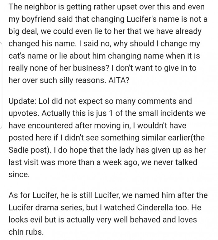 Redditor Refuses To Change Cat’s Name After Neighbor Complained It Was