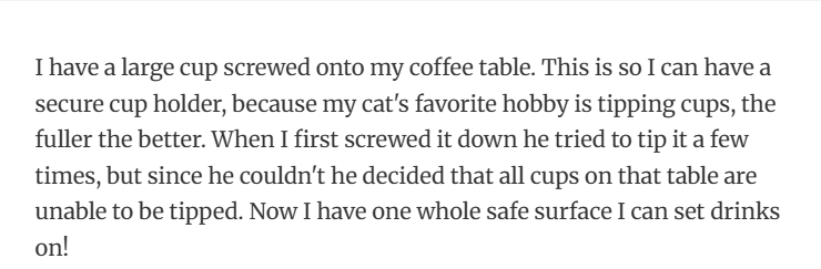 38. One screwed-down cup restored an entire table’s dignity.