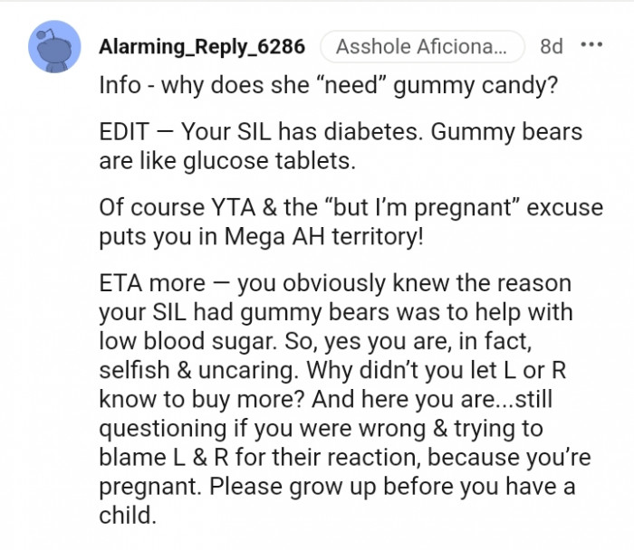 Pregnant Redditor Gets Dragged To Filth For Eating Her Diabetic SIL's